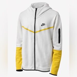 Nike Tech Full Zip White Hoodie with Yellow Accents | Excellent Condition